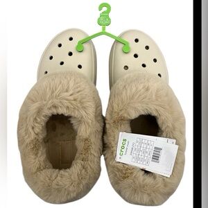Crocs Furever Crush Bone Faux Fur Platform Clogs W12 M10 Unisex NEW